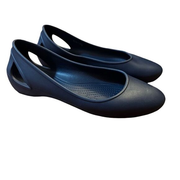 Crocs Laura Ballet Flats Heel Cutouts Rounded Toe Navy Blue Size 11 - Picture 3 of 6